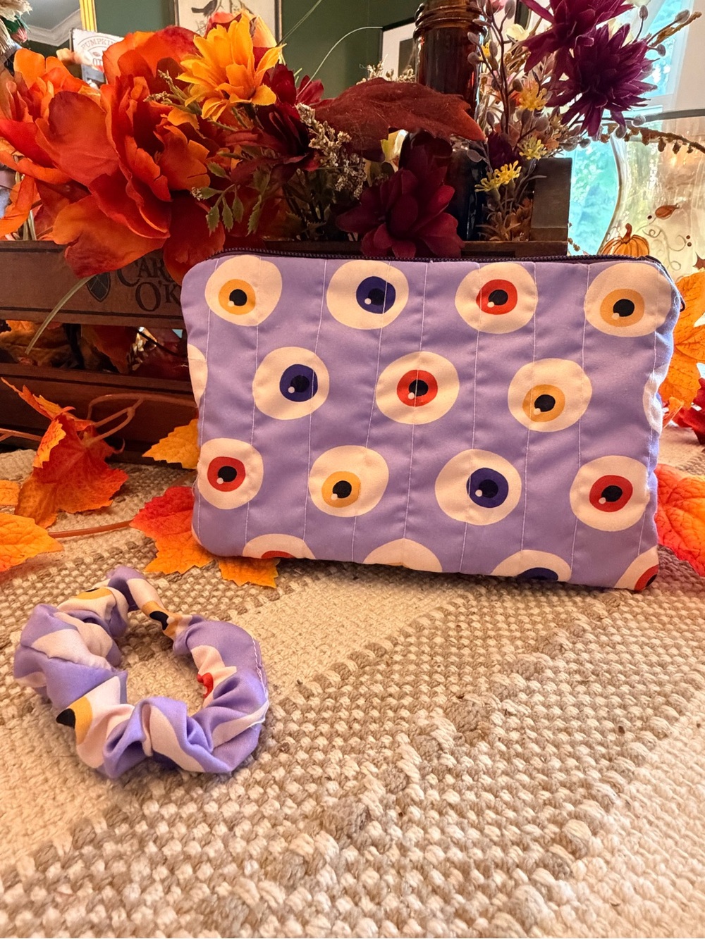 Lavender Polka Dot Kids Zipper Pouch with Matching Scrunchie